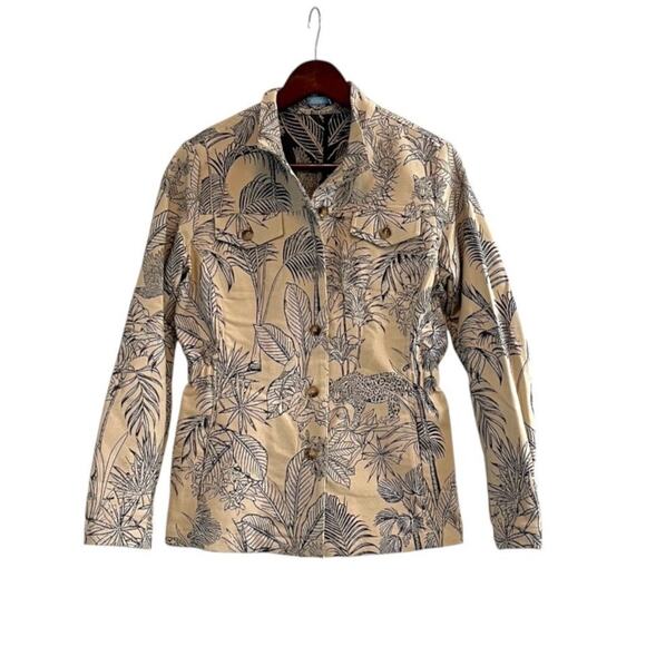 J. McLaughlin Arianna Animal Print Button Front Jacket Size XS Beige Navy - Picture 2 of 7